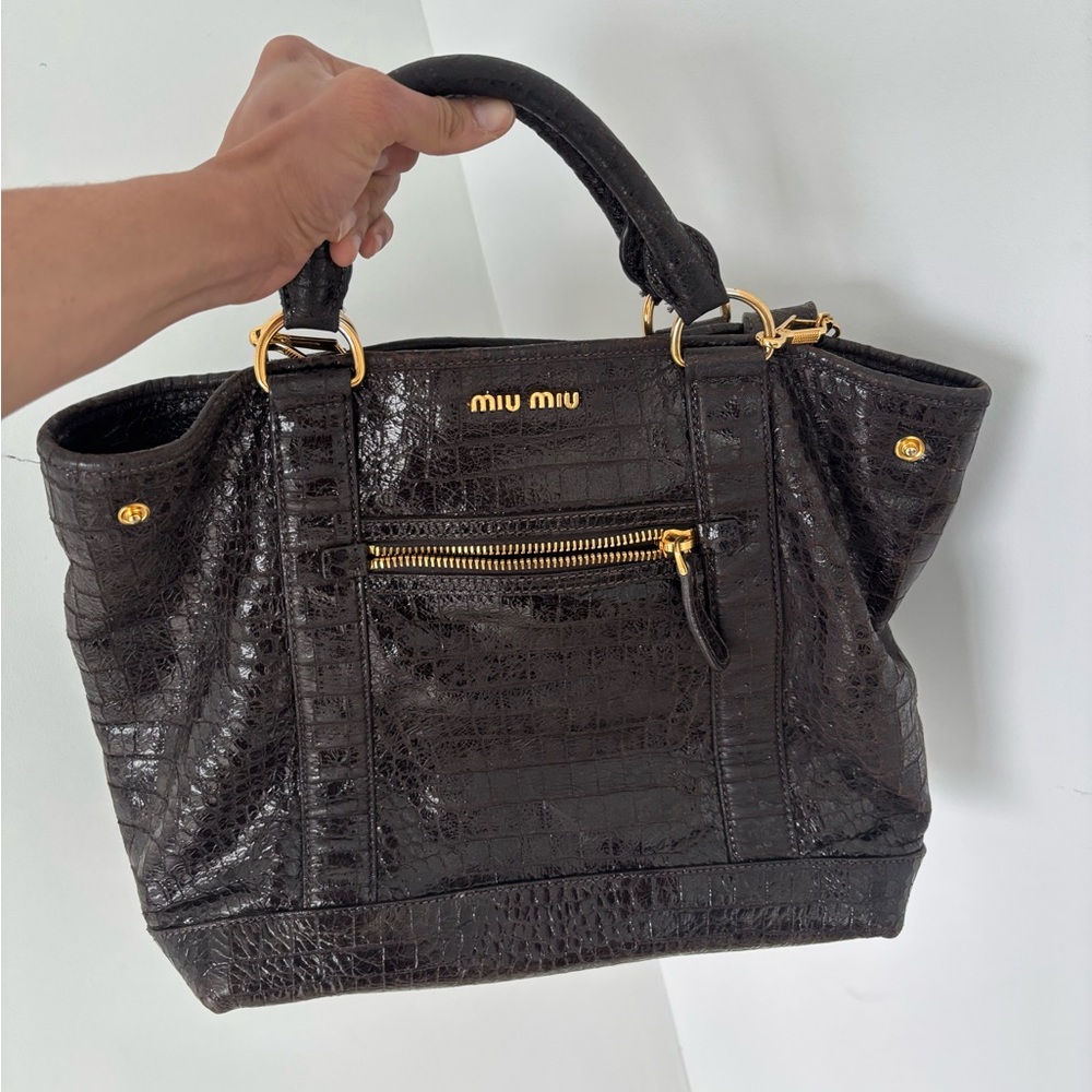 MIU MIU Brown St. Cocco Croc-Embossed - Brown Leather